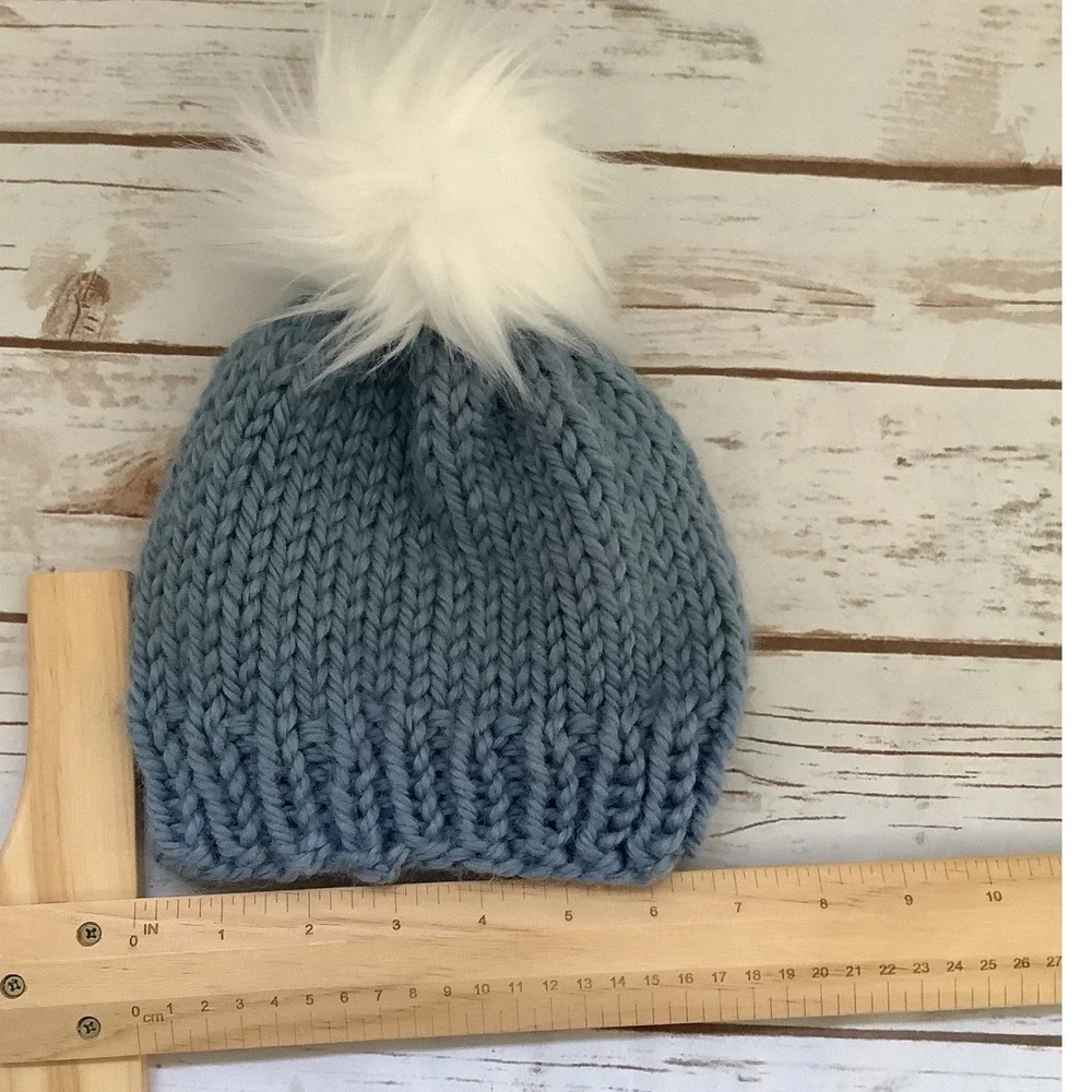 Handmade Kids Chicken‎ Beanie in Blue with Pom Pom OS